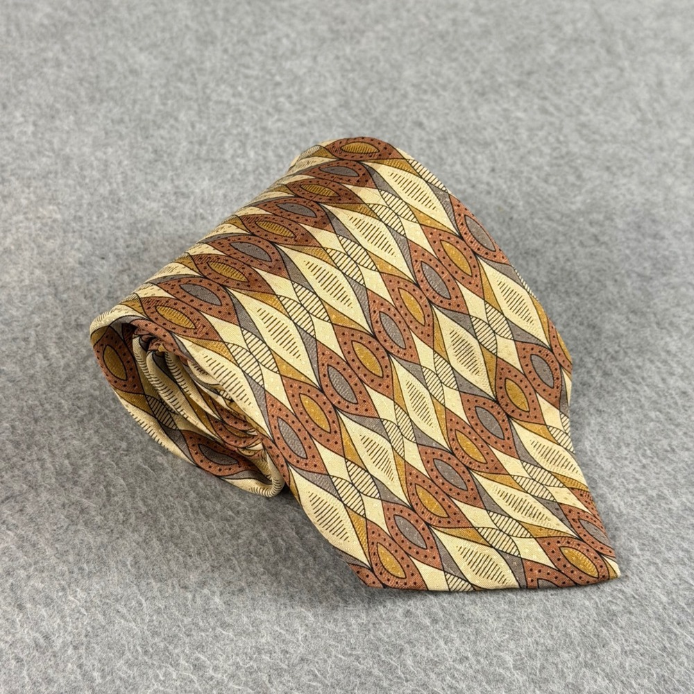 Vintage Robert Talbott Studio Mark Shale Silk Tie Gold Brown Abstract USA 57x4"